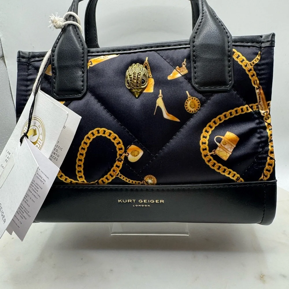 Kurt Geiger Mini Navy Crossbody Tote with Gold Chain Accents BNIB with Box - Picture 2 of 6